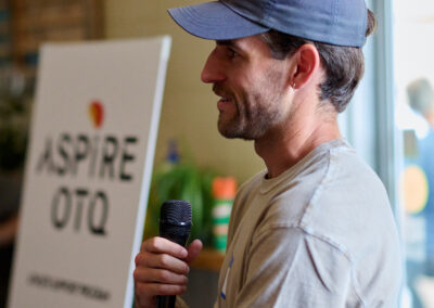 Joey Barriatua of Tinman Elite speaks at the Aspire OTQ Launch Party